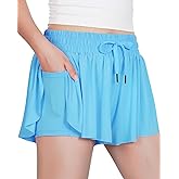 Witwot Butterfly Shorts Girls, 2-in-1 Teen/Kids Girl Flowy Skort for Running, Tennis, Dance