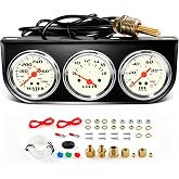 ZGDSNBO 2" 52mm 3-in-1 Triple Gauge Set, 0-100 PSI Oil Pressure Gauge, 8V-18V Volt Gauge, 130-280&deg;F Water Temp Gauge, Auto Triple Gauge Kit for Car, Truck &amp; Pickup (Black)