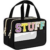 SIMBOOM Clear Letter Makeup Bag, Black, L Size, Clear Bag