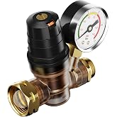 FOCSPROD RV Water Pressure Regulator, Rotatable Scale Adjustable Camper Water Pressure Reducer with Gauge, Inlet Screen Filte
