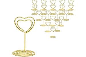 20 Packs Mini Gold Table Number Holders, Heart Shaped Place Card Holders for Wedding, Wire Photo Picture & Menu Memo Clips, B
