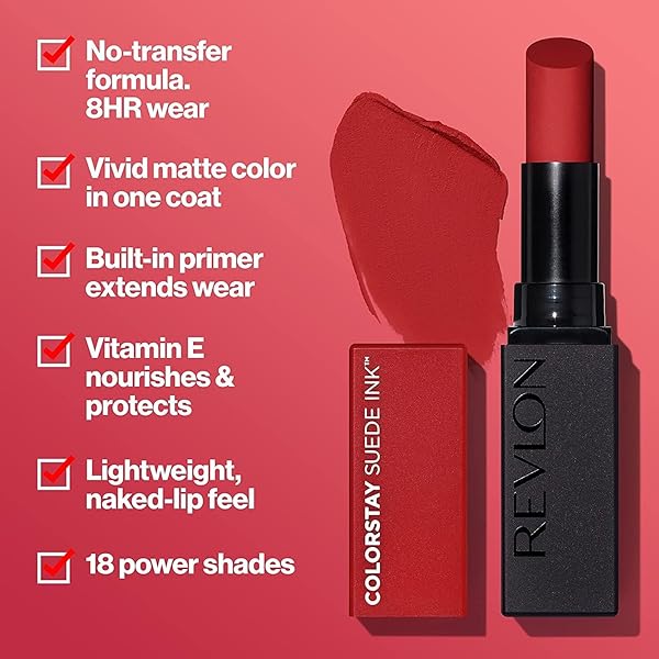 REVLON LIPSTICK, COLORSTAY SUEDE INK, BUILT-IN PRIMER, INFUSED WITH VITAMIN E, WATERPROOF, SMUDGE-PROOF, MATTE COLOR, 004 PURE TALENT, 0.09 OZ.