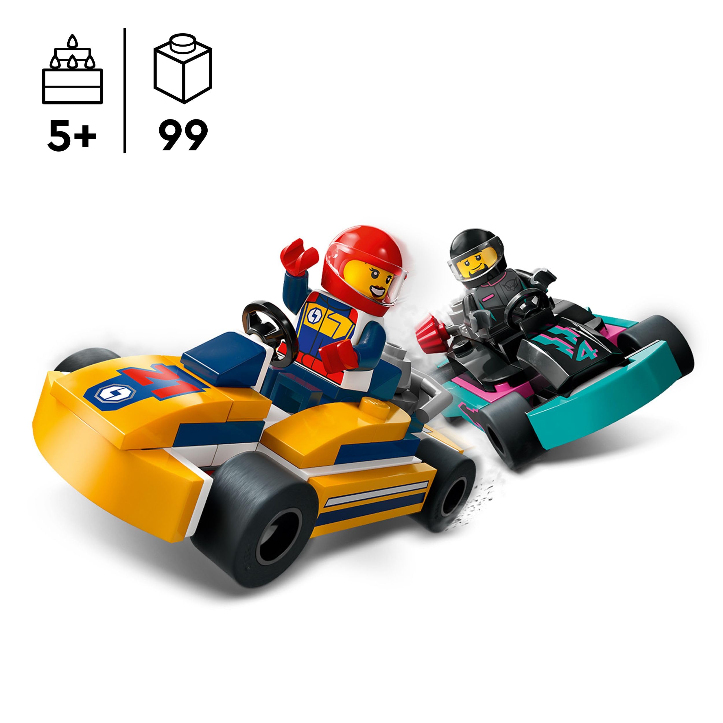 LEGO City Go-Karts mit Rennfahrern, Set mit 2 Rennfahrer-Minifiguren und Rennautos, Auto-Spielzeug ab 5 Jahren für Jungs und Mädchen, lustiges Geschenk für Kinder 60400 2