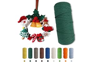SXDMHYB Macrame Cord 3mmx109Yards，christmas crafts，Natural Cotton Macrame Rope,Colored Cotton Rope Macrame Yarn,for DIY Crafts Knitting Plant，Wall Hanging,Plant Hangers,Christmas or Wedding Decorative (Green)