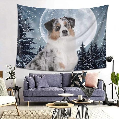 Amazon Co Jp Geevosun タペストリー オーストラリアンシェパードのムーンパインスノーフレーク おしゃれ 壁掛け ブランケット 北欧風 ウォールデコレーション 新居祝い 引っ越し キズルーム モダン 装飾アート ホーム キッチン