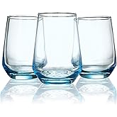 Burns Blue Drinking Glasses, 6 pcs Stemless Wine Glasses Italian-Style, Clear Colored Glass Cup Set, 13 Oz.