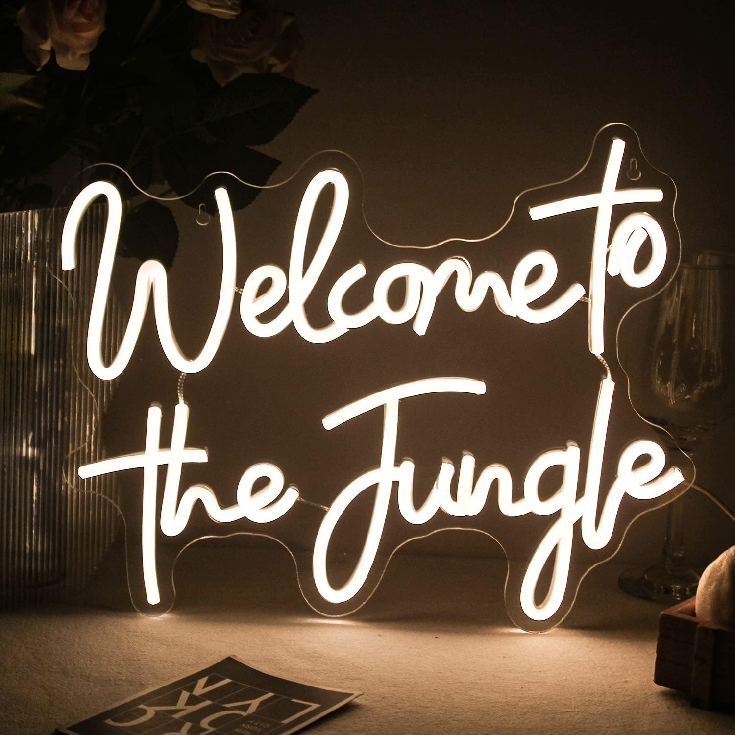 Photo 1 of ineonlife Welcome to the Jungle Neon Sign Warm White Letter LED Neon Lights for Bedroom Wall Decor USB Powered Neon Signs for Room Decor Bar Party Wedding Engagement Wall Hanging Decoration