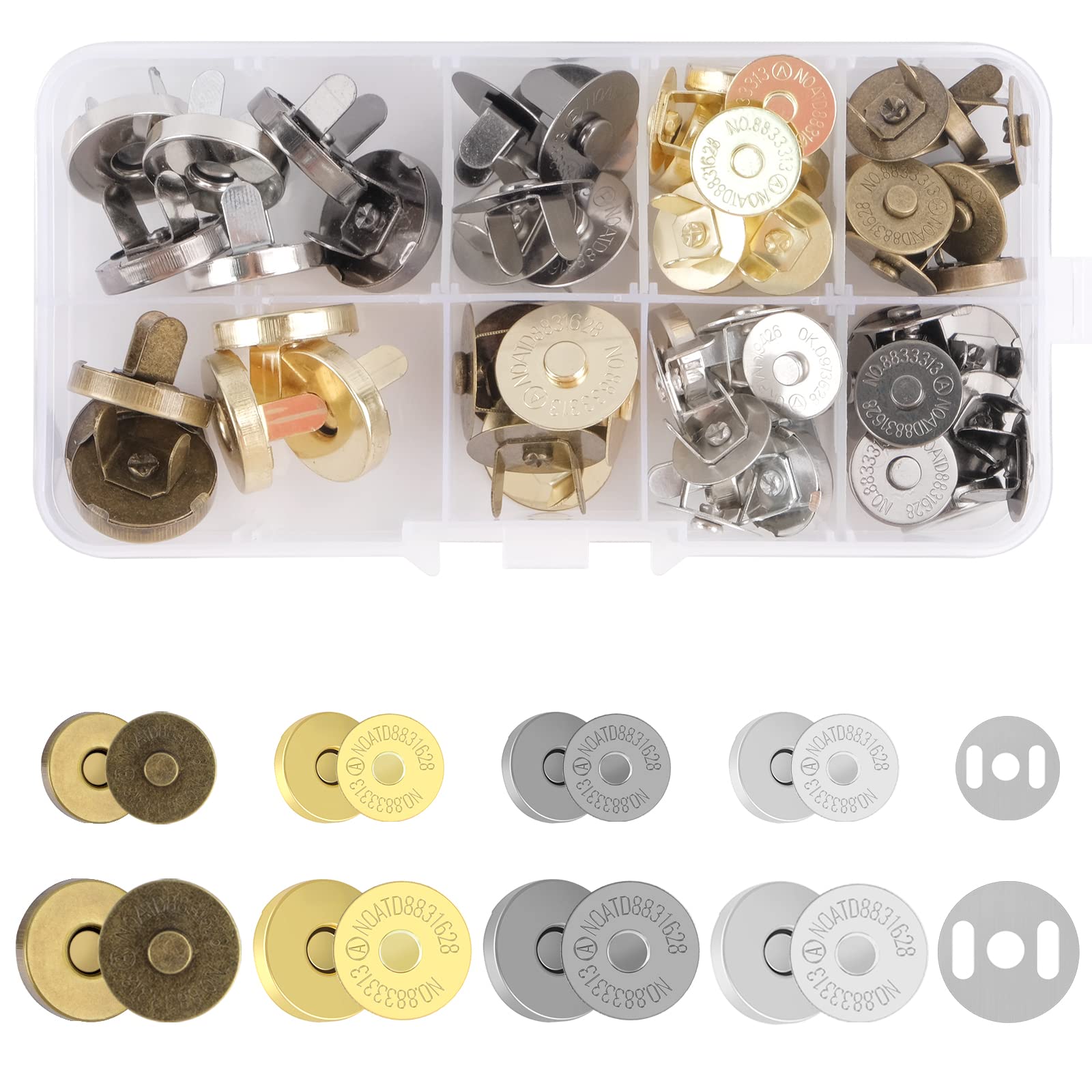 PEAKTOP 32 Sets Magnetic Snap Fasteners, Magnetic Bag Clasps 18mm 14mm, Magnetic Buttons No Sewing, Metal Bag Clasp Fastener for Handbag Clothes Sewing Leather DIY Craft