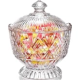 Lyellfe Glass Candy Dish with Lid, 40 Oz Large Clear Covered Cookie Bowl, Decorative Embossed Food Storage Container for Candy Buffet, Office Desk, Lead-free, Dishwasher Safe