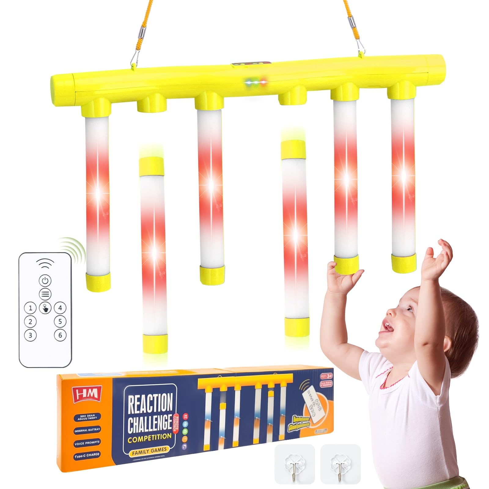 OCES Reflex Stick Game, Reflex Light-Up Sticks Reaction Training Hand Speed Challenge Game, Upgrade Hand Eye Coordination Training Toy Remote Control 3 Adjustable Speed (Light-Up Yellow)