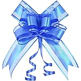 Blue Glitter Pull Gift Bow - Large Iridescent Organza Ribbon Pull Bows for Gift Wrapping, Birthdays, Holidays, Baby Showers, Party Favor(6 Inch, 8 Pack)