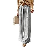 YKR Women's Striped Drawstring Elastic Waist Lounge Pants Wide Leg Casual Trousers Side Pockets