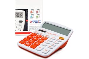 OFFIDIX Office Desktop Calculator, Dual Power Electronic Calculator Portable 12 Digit Large LCD Display Calculator (Orange)