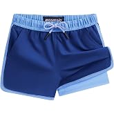 maamgic Boys Swim Trunks with Compression Liner Vintage Swim Shorts | 2 in 1 Liner, Anti-Chafe, Retro, Curved Edging, 4-Way Stretch, Above the Knee, Board Shorts, Toddler Swimsuit