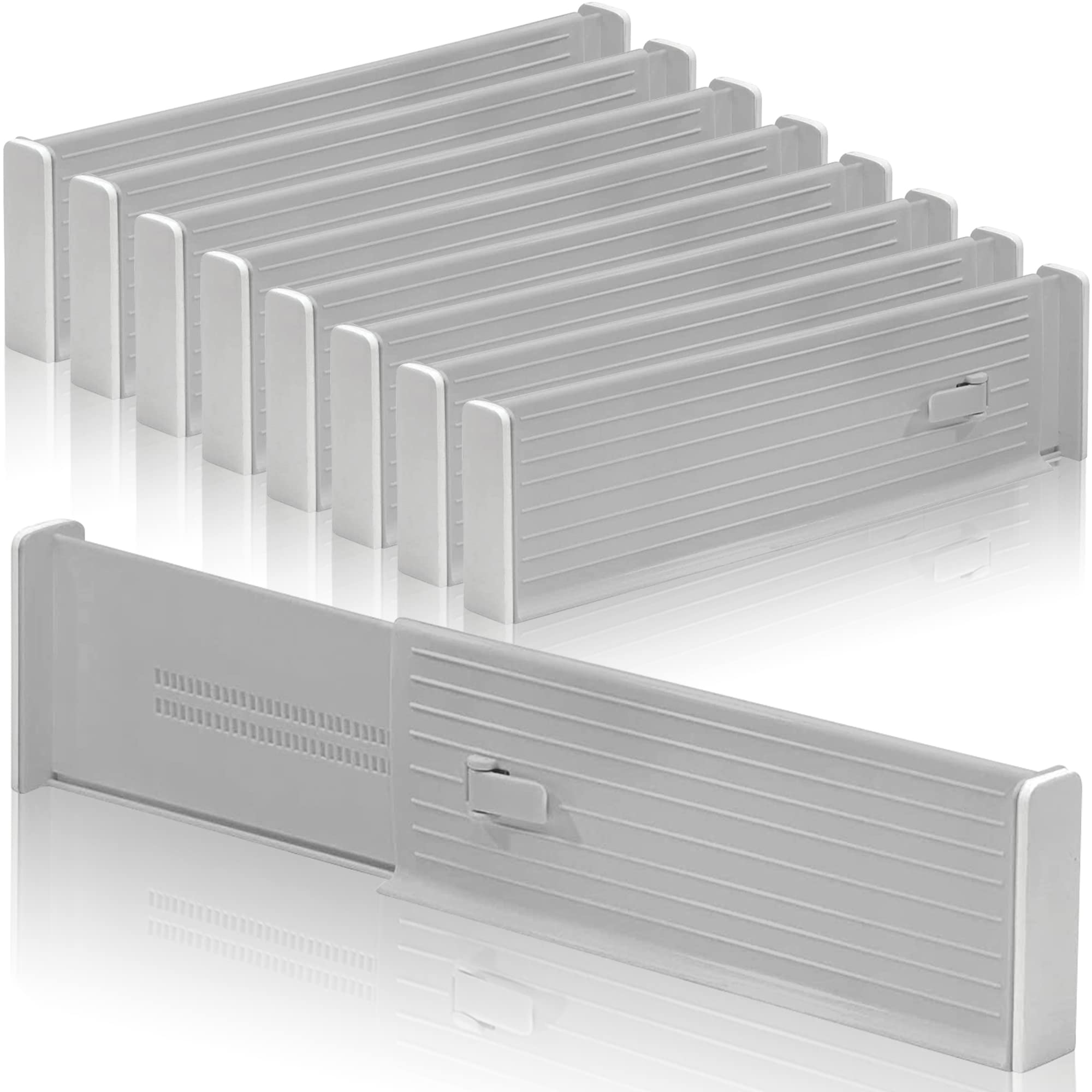 Lighterday 8-Pack Adjustable Drawer Dividers,Expandable Plastic Kitchen Clothes Drawer Organisers,Drawer Organiser Divider for Kitchen Bedroom Office Desk Drawer — image 1