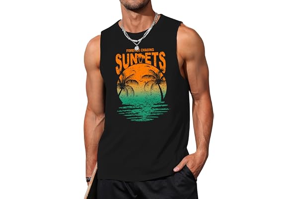 QAUN Mens Tank Tops Palm Tree Graphic Tank Top Summer Sleeveless Shirt Loose Fit Vacation Tank Top