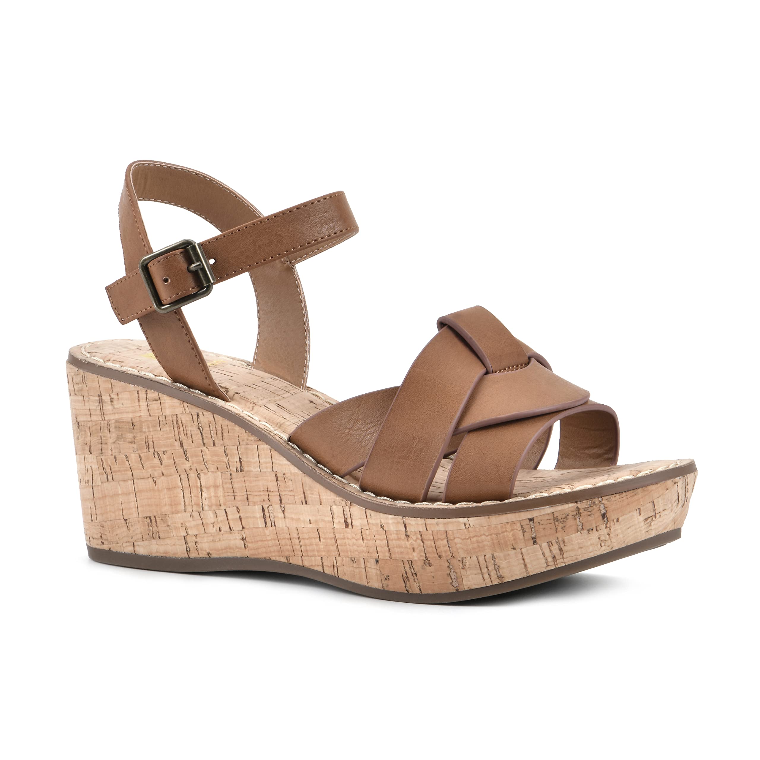WHITE MOUNTAIN Shoes Simple Women’s Platform Wedge Sandal, Tan/Burn/Smooth, 11 M