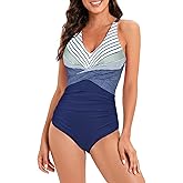 American Trends Swimsuit Women One Piece Tummy Control Bathing Suit for Women Modest V Neck Swimwear