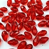 Honkoolly 200pcs 4x6mm Teardrop Crystal Glass Beads Vertical Hole Faceted Glass Teardrop Spacer Beads for Bracelets Necklace Earring DIY Jewelry Making Craft(Red)