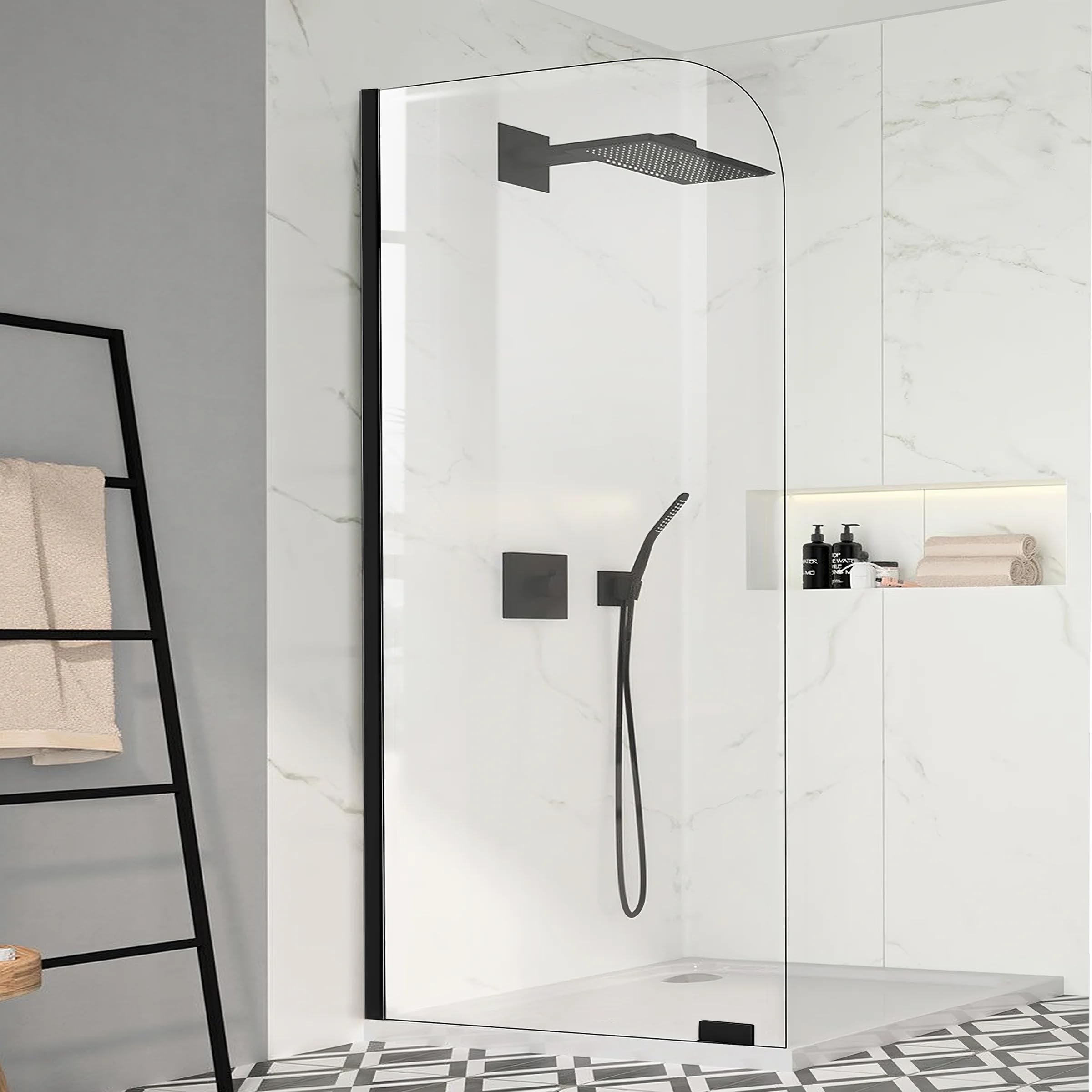 Photo 1 of Glass Shower Panel 48" W x 74" H Fixed Glass Shower Door with Clamps, 5/16"(8mm) Thick Clear Tempered Glass Panel, Single Shower Door Screen Panel for Bathroom in Matt Black