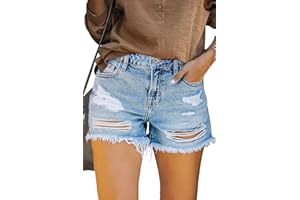 Syewan Denim Shorts for Women Women's Juniors Jean Shorts Hem Ripped Jean Shorts Hot Shorts High Waisted Shorts