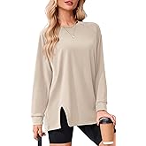 Odosalii Womens Crewneck Sweatshirt Loose Fit Long Sleeve Shirts Trendy Oversized Sweater Fashion Side Slit Pullover Tops