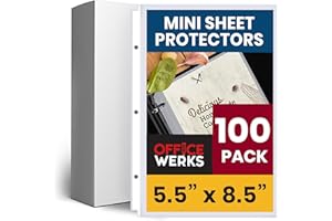 Office Werks 100 Pack of Heavyweight Clear Mini Sheet Protectors, 5.5" x 8.5", Top Load, Reinforced Holes, Acid-Free/Archival Safe, Plastic Sleeves for Binders Documents