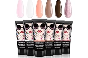 Morovan Poly Gel Nail Set - 6 Colors Nail Extension Gel Set Contain Pure and Glitter Builder Nail Gel Long-lasting Poly Nail Gel for Beginners Professional Nude Color Poly Gel Nail Color Packs