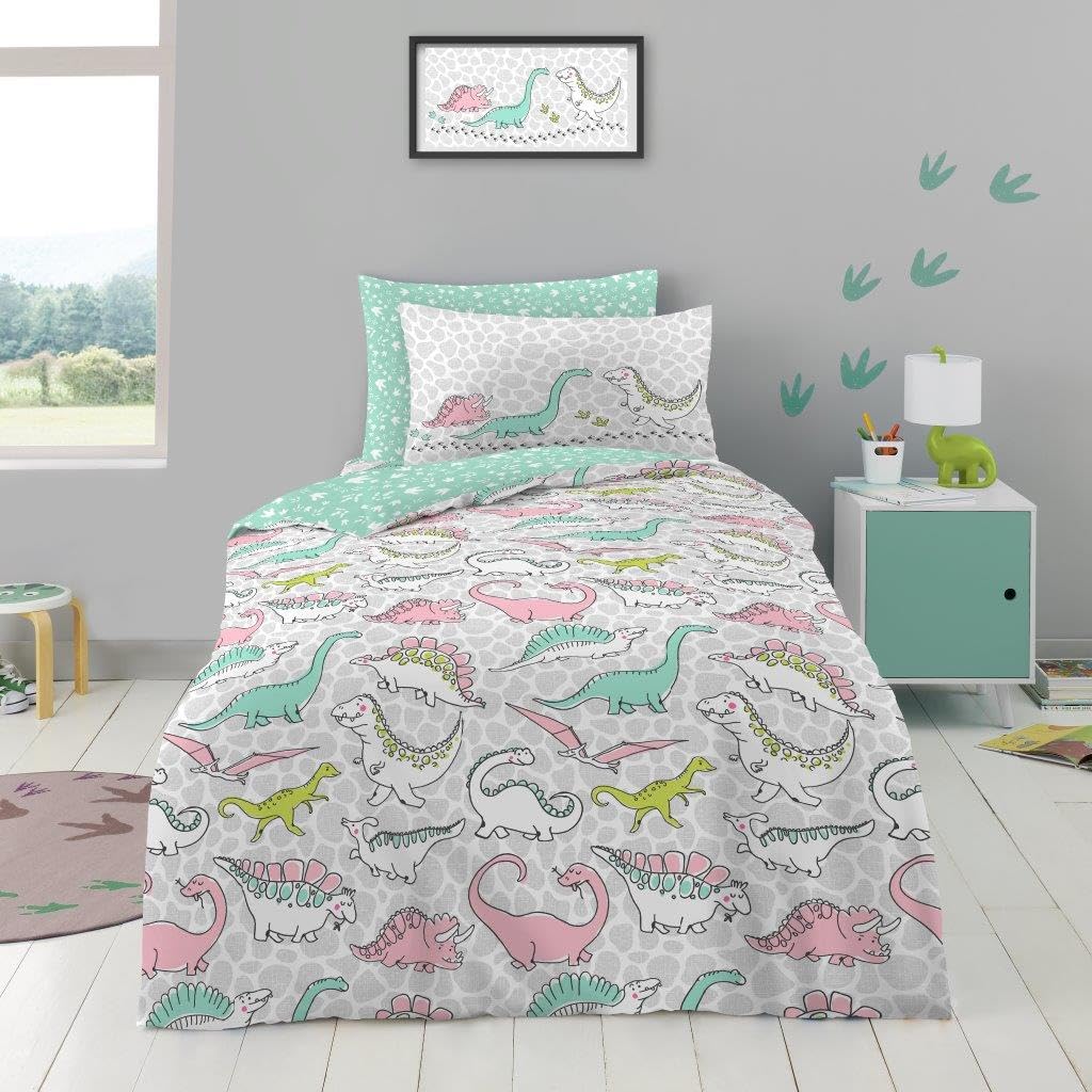 GC GAVENO CAVAILIA Dinosaur Duvet Cover Set - Soft Polycotton Breathable Quilt Covers - Reversible Bedding Set with Pillowcase - Kids Bed Cover (135 x 200 cm), Multi