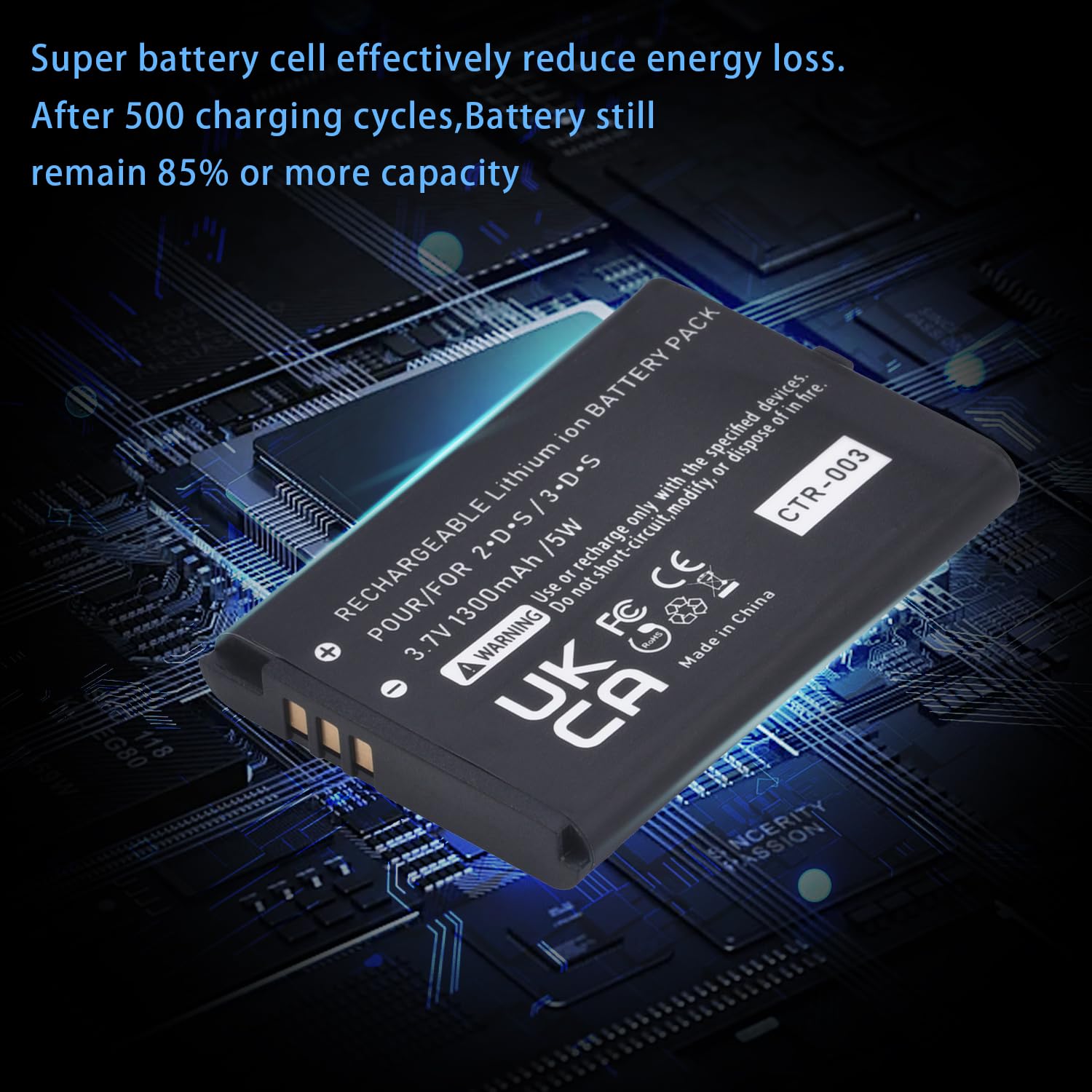Tectra 1300mAh CTR-003 CTR003 Battery Compatible with Nintendo 3DS 2DS Gaming Console + Charging Cable(Not Compatible with New 3DS and 3DS XL)