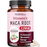 Organic Maca Root Capsules for Women, Peruvian Maca 2250MG Extra Strength | Red Black &amp; Yellow Root Powder with Black Pepper for Absorption, Herbal Support for Energy &amp; Hormone Balance, 120 Capsules