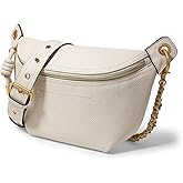 ITAMOOD Genuine Leather Waist Packs for Women, Fashion Fanny Pack Belt Bag, Luxury Designer Trendy Crossbody Bag, Festival Bum Bags for Sports Traveling Running With Chain Straps (White)