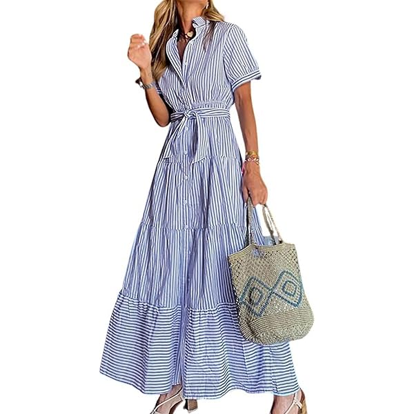 chouyatou Women's Retro Plaid Button Up Maxi Shirt Dress 3/4