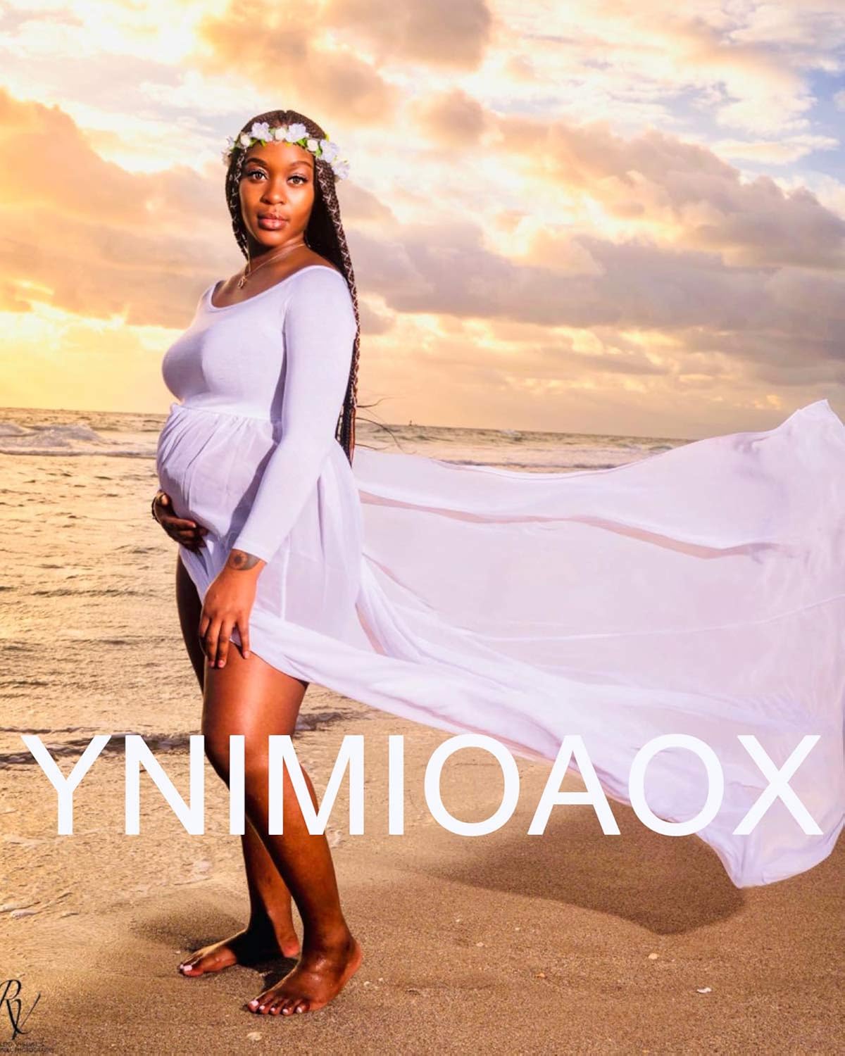 YnimioAOX Women's Off Shoulder Long Sleeve Maternity Dress for Photography Chiffon Maternity Gown for Photoshoot（A1-White at  Women’s Clothing store