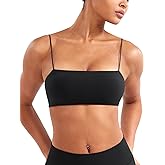 YEOREO Women's Spaghetti Strap Sports Bra Enidy Square Neck Yoga Wireless Low Impact Padded Seamless Cami Crop Top