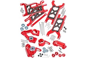 RcarmubWow RC Upgrades Part for 1/10 Slash 2WD,Slash 2WD VXL,Alloy Aluminum Front Rear Suspension Arms,Front Steering Block,Rear Stub Axle Carriers,Left Right Caster Blocks,Red