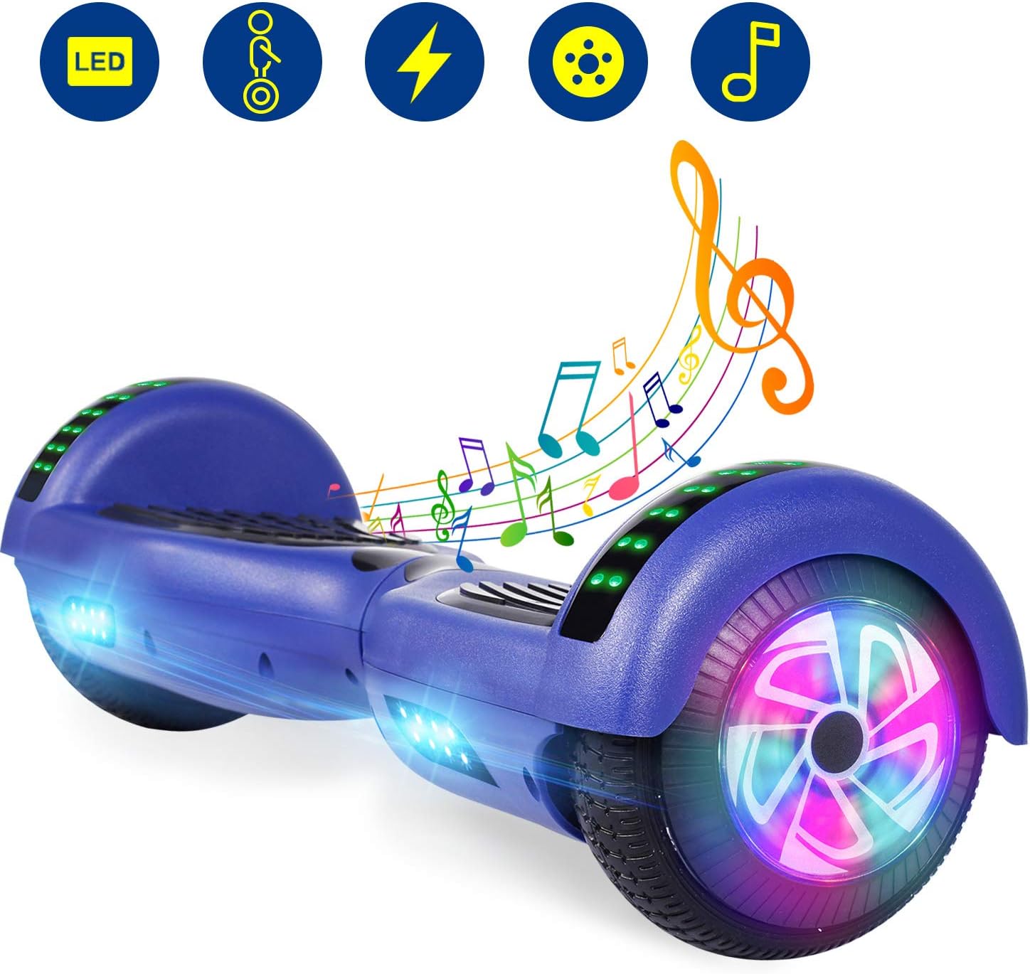 YHR 6.5 Inch Hoverboard with Bluetooth W/Speaker, LED Wheels and LED Lights for Kids and Adult …
