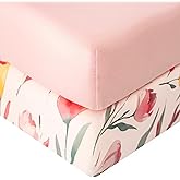 SDIII 2 Pack Pink Floral Crib Sheets for Baby Girl 52×28 Stretchy Microfiber Jersey Knit Pink Crib Sheets for Standard Crib and Toddler Mattress