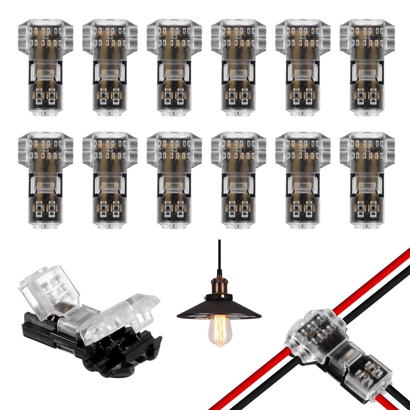 Photo 1 of 12 Pcs T Tap Wire Splice Connectors, 3 Way 2 Pin Low Voltage Wire Connectors for 18-22 AWG Quick Wires Splice Connector, Solderless Low Voltage and High Voltages Wires Connector
