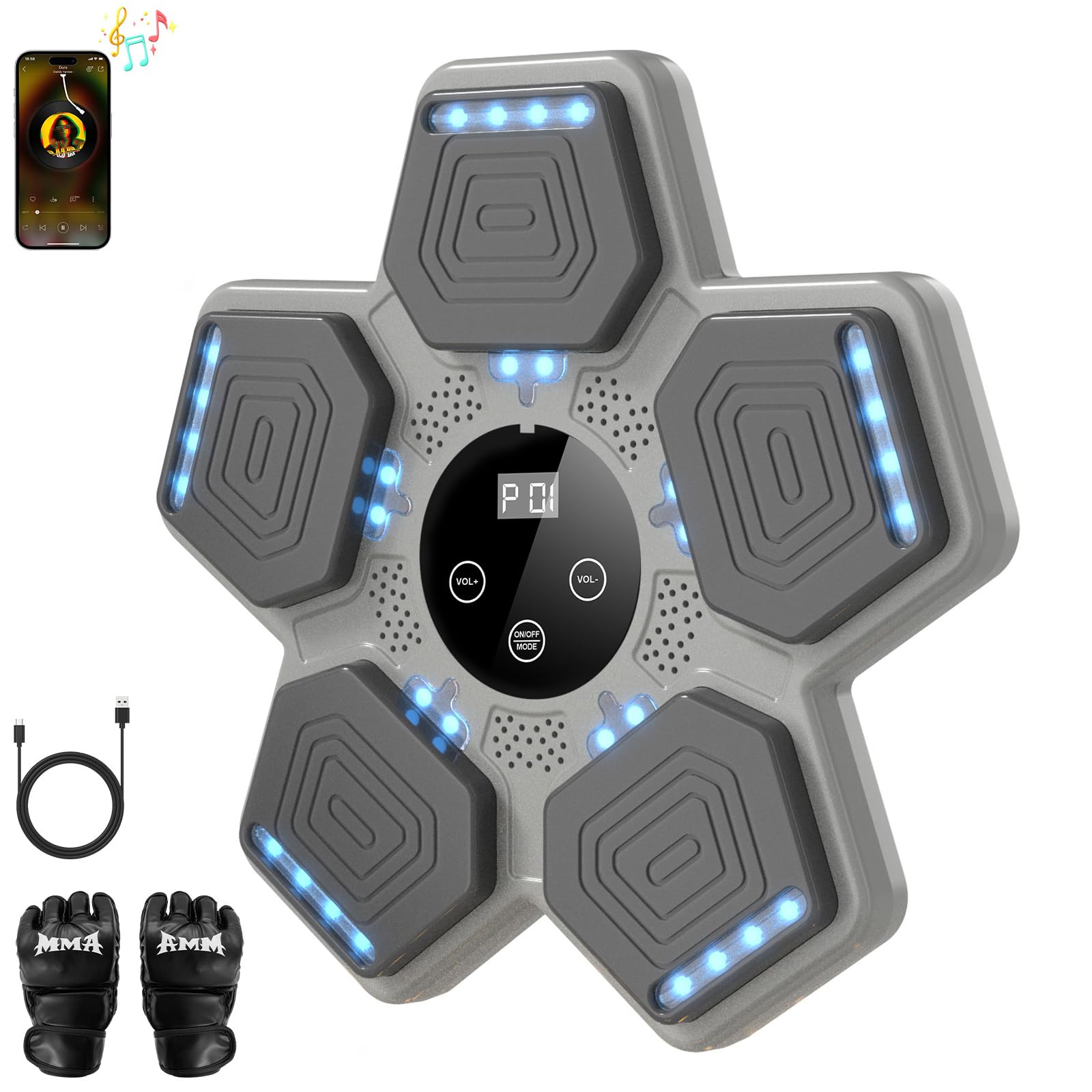 2025 Music Boxing Machine for Adults and Kids, Smart Interactive Boxing Training Equipment with Gloves Wall Mounted, Workout Punching Machine for Home,Office and Gym Image