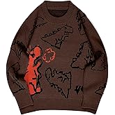 Gihuo Women Dinosaur Oversized Sweater Graphic Crewneck Knitted Pullover Casual Loose Fit Jumper Tops