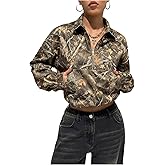 SOLY HUX Women's Camo Sweatshirts 1/4 Zip Pullover Long Sleeve Leaves Print Fall Top Streetwear