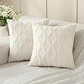 Volcanics Pack of 2 Faux Wool Throw Pillow Covers 20x20 Inches Decorative Farmhouse Velvet Couch Pillow Case Soft Plush Square Boho Cushion Pillowcase, Cream Beige