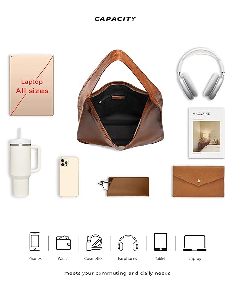 NEWBELLA HOBO PURSE, PU LEATHER SHOULDER BAG, TOTE HANDBAG FOR WORK AND TRAVEL (BROWN-LARGE SIZE)