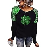 St. Patrick's Day Tshirt Women Lucky Clover Print Irish Shirt Splicing Long Sleeve Raglan Tees Baseball Tops