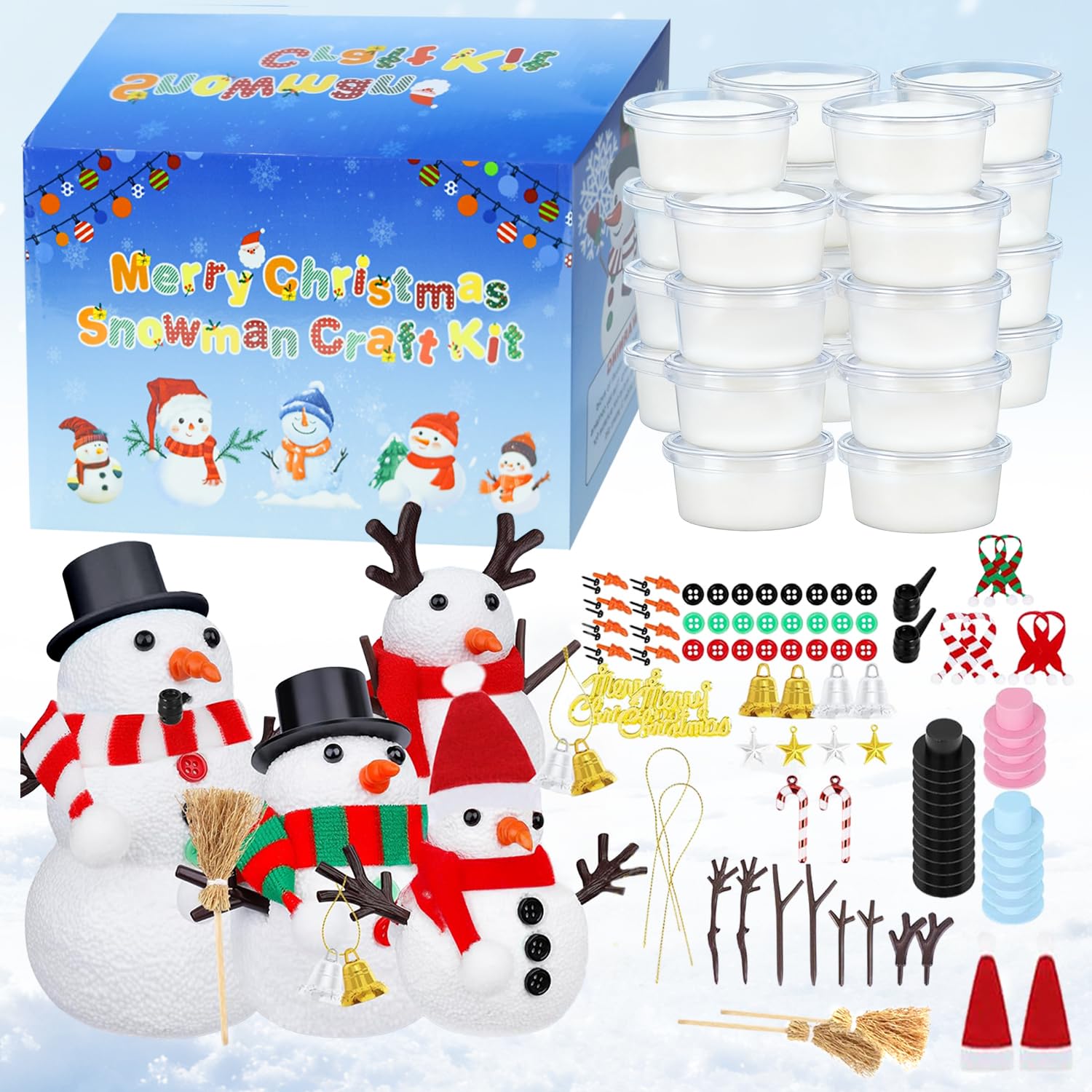 Photo 1 of 24 Pack Build a Snowman Kit Christmas Crafts for Kids, Modeling Clay DIY Xmas Snow Toys Christmas Arts and Crafts for Kids Vacation Gift School Winter Party Fun Indoor Decorations