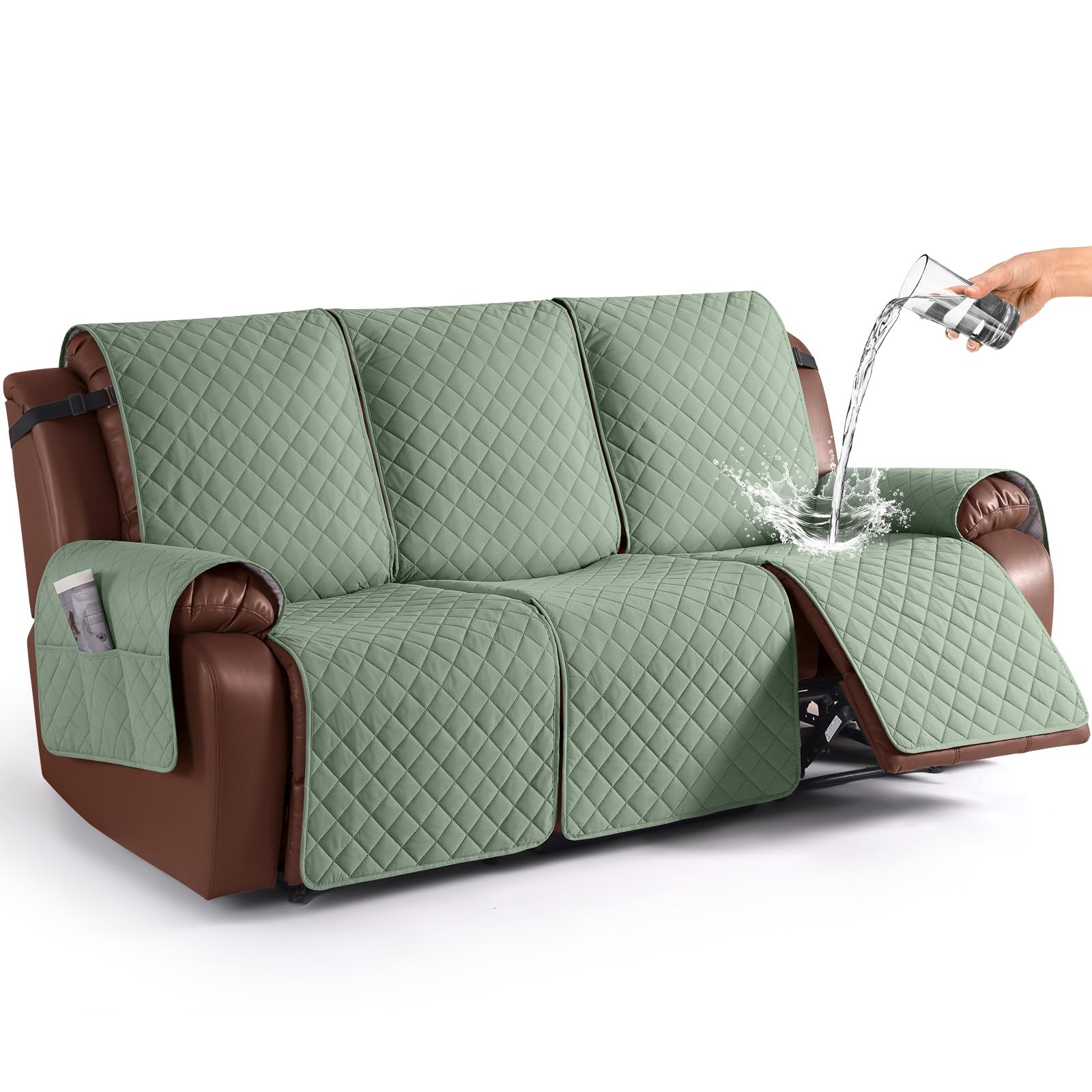 Photo 1 of KinCam Waterproof Recliner Sofa Cover, Non-Slip Reclining Couch Covers for 3 Seat, Recliner Couch Cover Furniture Protector with Elastic Straps for Pets, Kids, Sage Green