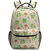 Kwlegh Cute Frog Mushroom Backpack for Boys Girls Kawaii Animal Froggy Print Kids Bookbag Preschool Elementary Kindergarten School Bag Students Knapsack with Chest Strap