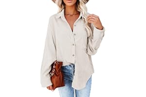 Astylish Women Corduroy Shirts Casual Long Sleeve Button Down Blouses Top