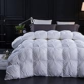 Three Geese Pinch Pleat Waterfowl Feathers and Down Comforter Cal King Size Duvet Insert,750+ Fill Power,1200TC 100% Cotton, Premium All Seasons White Warm Hotel Comforter with 8 Tabs.